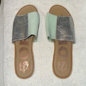 Sorel Mint Green and Silver Slide Sandals
